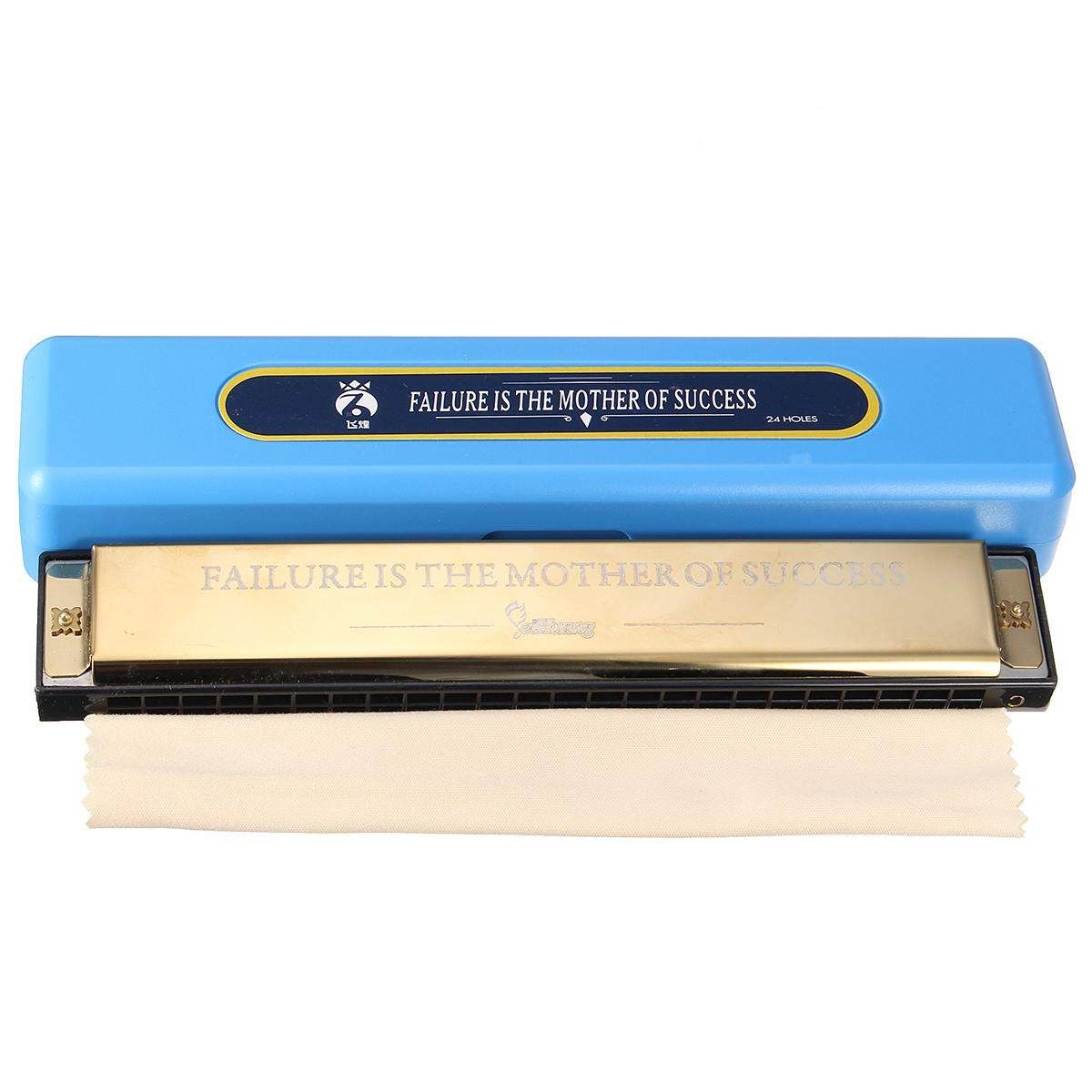 24 Holes Key Tremolo Harmonica In Box 20x5cm Woodwind Instruments Musical Instrument Practice Students Tremolo Harp Gold (gold)