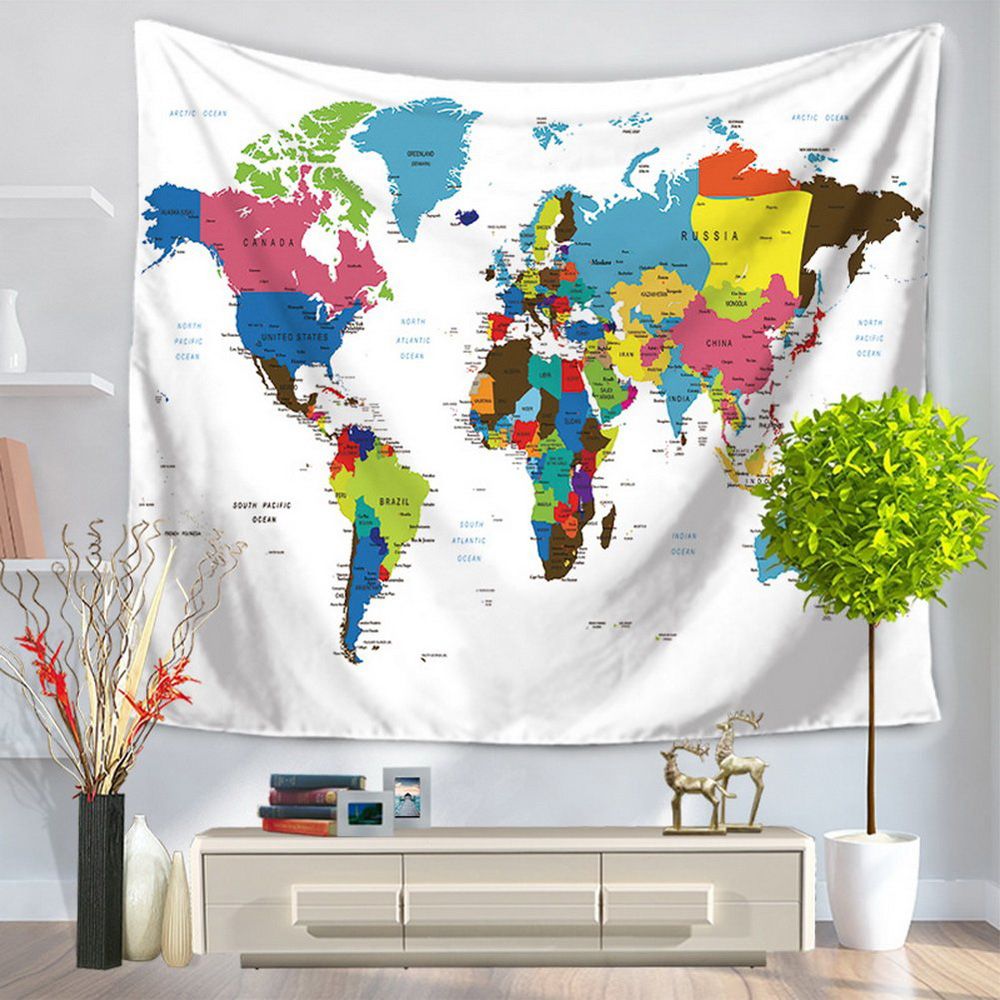 Colorful World Map Tapestry Wall Hanging For Home Decor