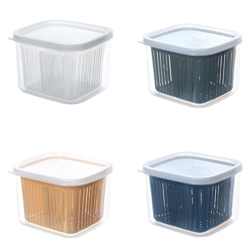 4Pcs Drain Fresh Box Compartmentalized Green Onion Storage Box Kitchen Sealed Box Refrigerator Fresh-Keeping Storage Box