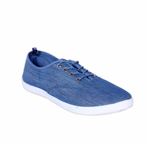Ladies Lace Up Denim Sneakers - Blue