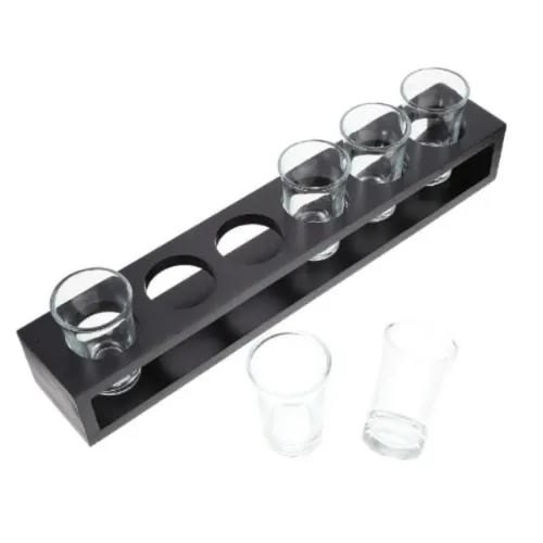 A&S 6 Holes Shot Glass Bamboo Tray Display Stand