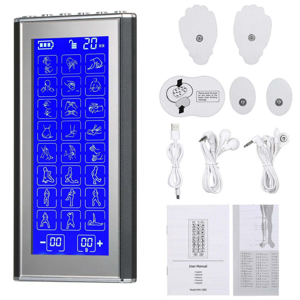 2 Channels TENS&EMS Stimulation Device with 24 Modes and 20 Strength Levels Adjustable Pulse Massager Muscle Stimulator