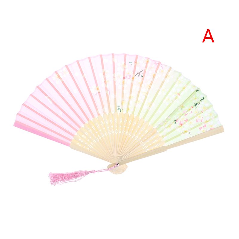 1PC Painting Chinese Ornaments Hand Dance Party Floral Home Bamboo Fans Fan Folding Silk Held Decoration Retro Japanese