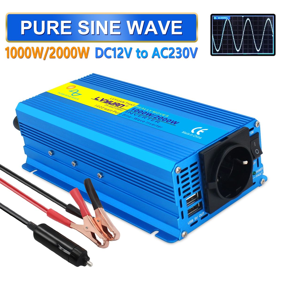 Pure Sine Wave Power Inverter DC12V To 110V-230V 2000W Peak Home/Car Full Portable AU/UK/EU/Universal/US Socket-12V 220V Universal