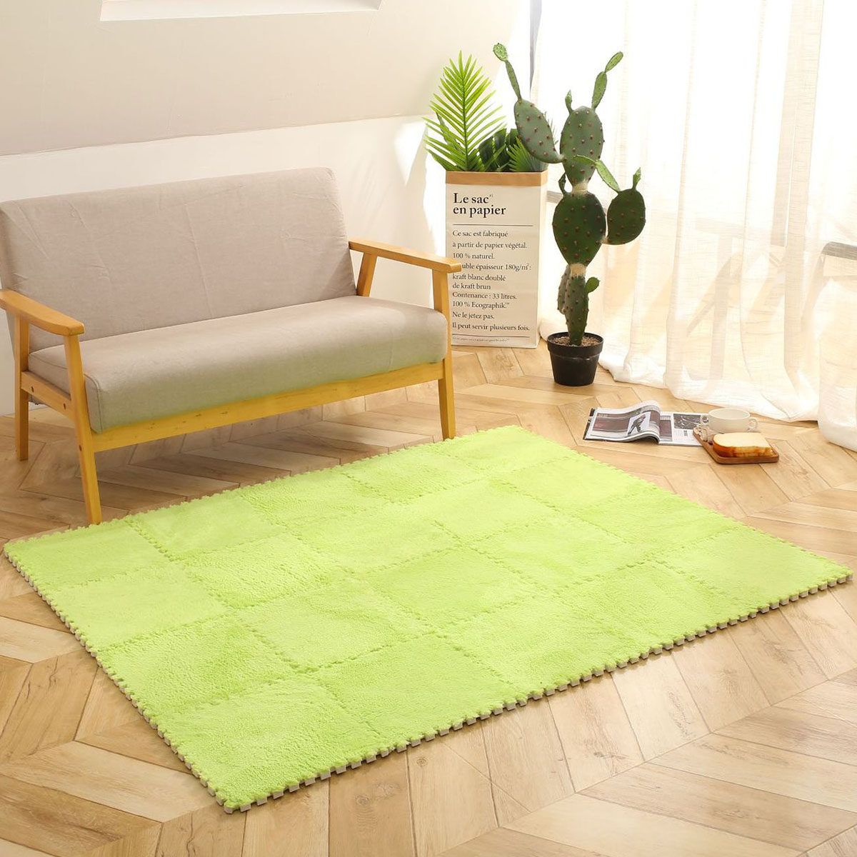 Carpet Bedroom Full Bedside Children's Plush Suede Foam Square Stitching Tatami Floor Mat Bay Window Cushion For Living Room Bedroom Study Kitchen Bathroom Balcony Green