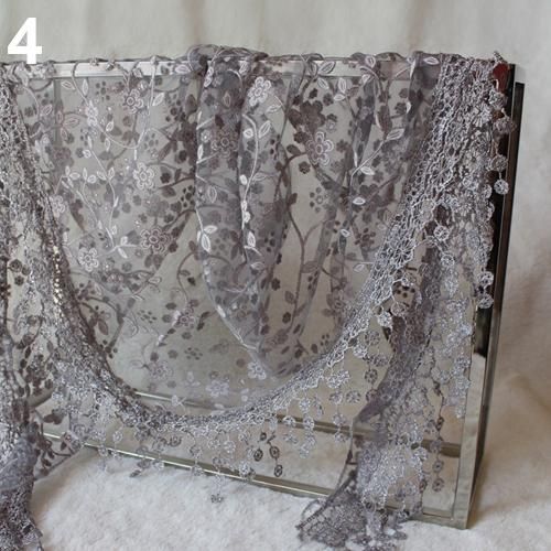 Elegant Triangle Floral Lace Wrap Scarf Women Tassel-Grey