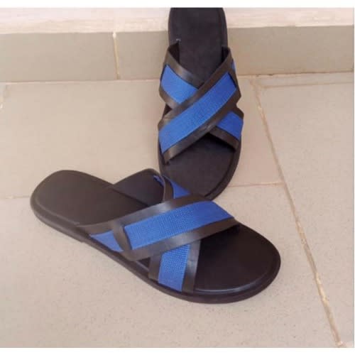 Men's Crossed Black/Blue Slippers