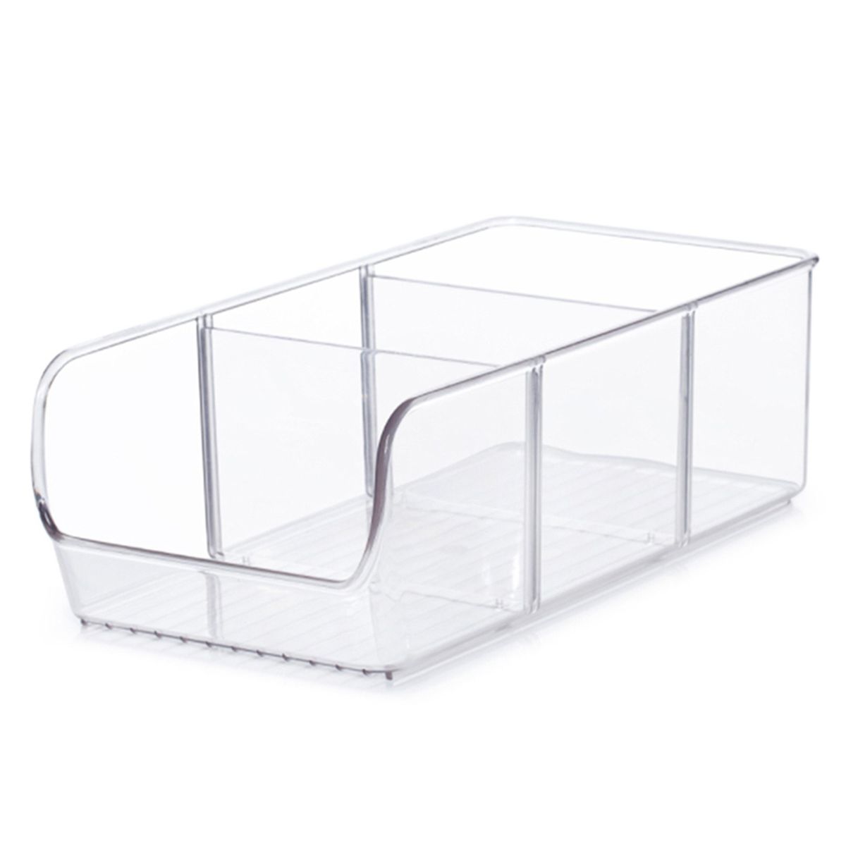 Food Organizer Bin With 2 Removable Dividers Plastic Clear