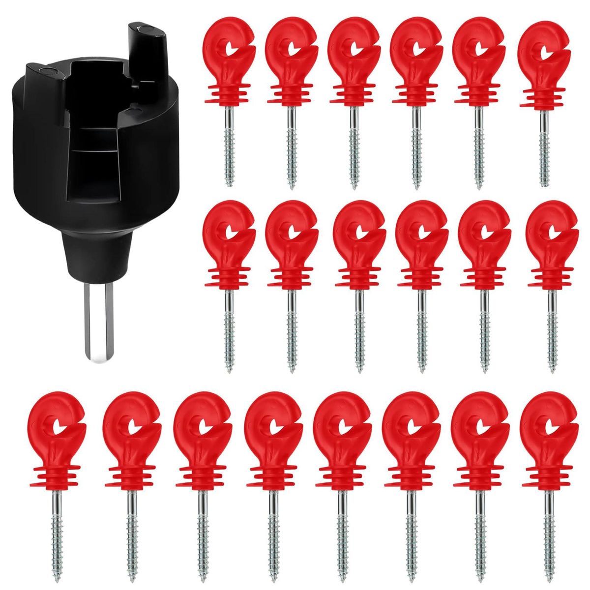 Electric Fence Insulator Set with Self-tapping Screws for Husbandry Red