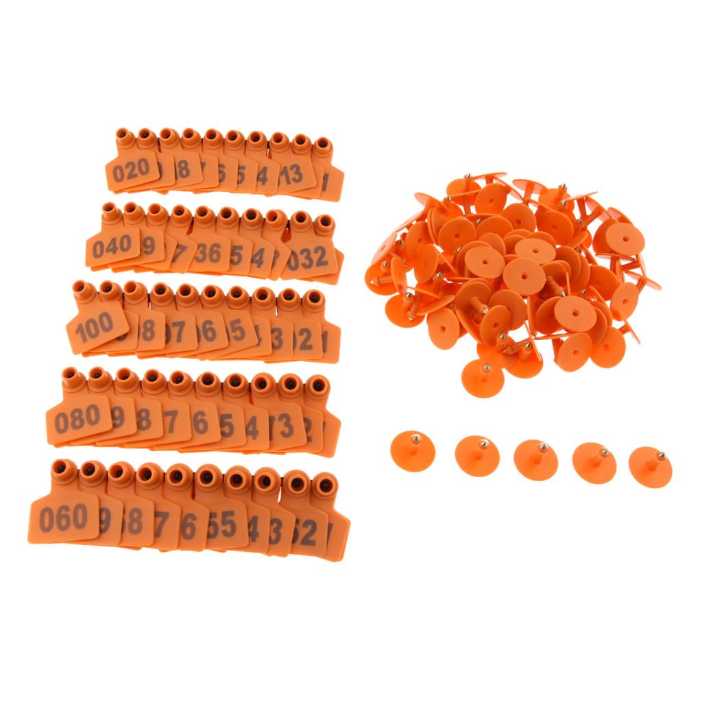 100 Sets Orange 1-100 Number Plastic Livestock Ear Tag Animal Orange