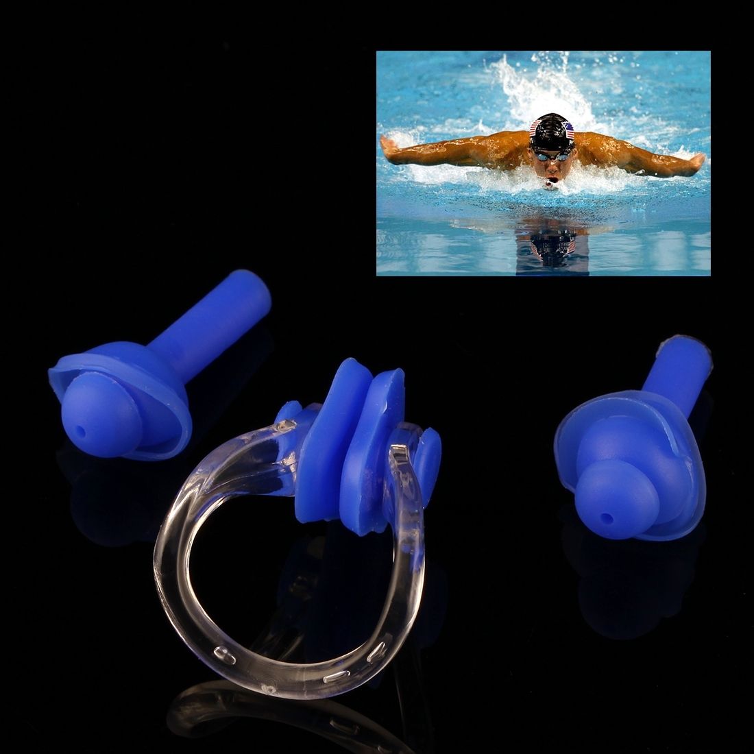 Soft Silicone Swimming Nose Clip And Ear Plug Set Earplug(Blue)