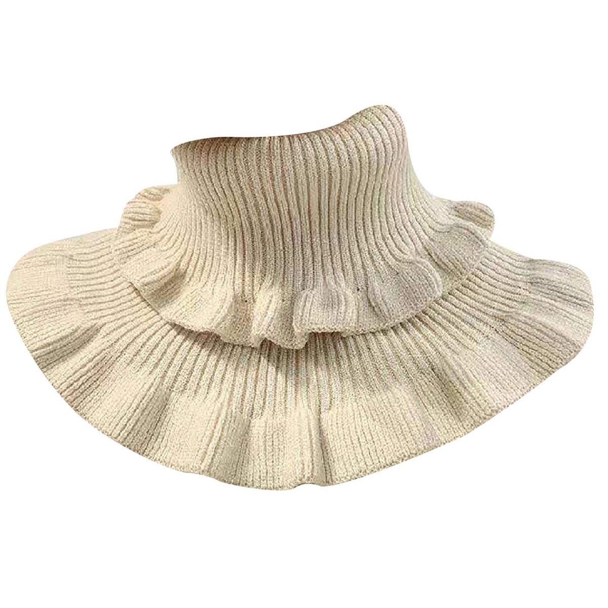 Autumn Winter Women Fake Collar Ruffles Turtleneck-Apricot