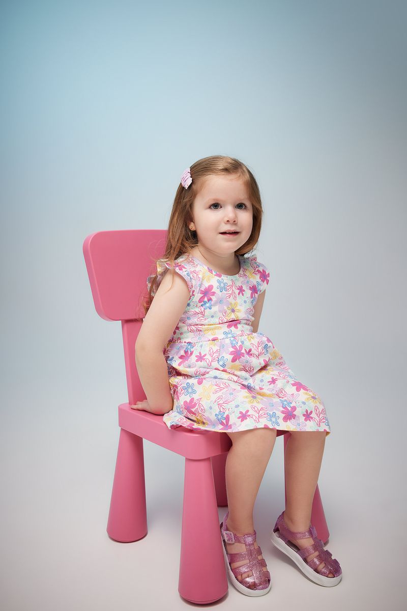 BabyGirl Casual Regular Fit Bike Neck Sleeveless Knitted Dress - Ecru