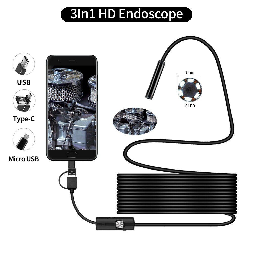 7mm Android Type C Waterproof Endoscope 3 In 1 USB Micro Borescope  Camera For  HUIWEI PC-Soft Wire-5.5mm