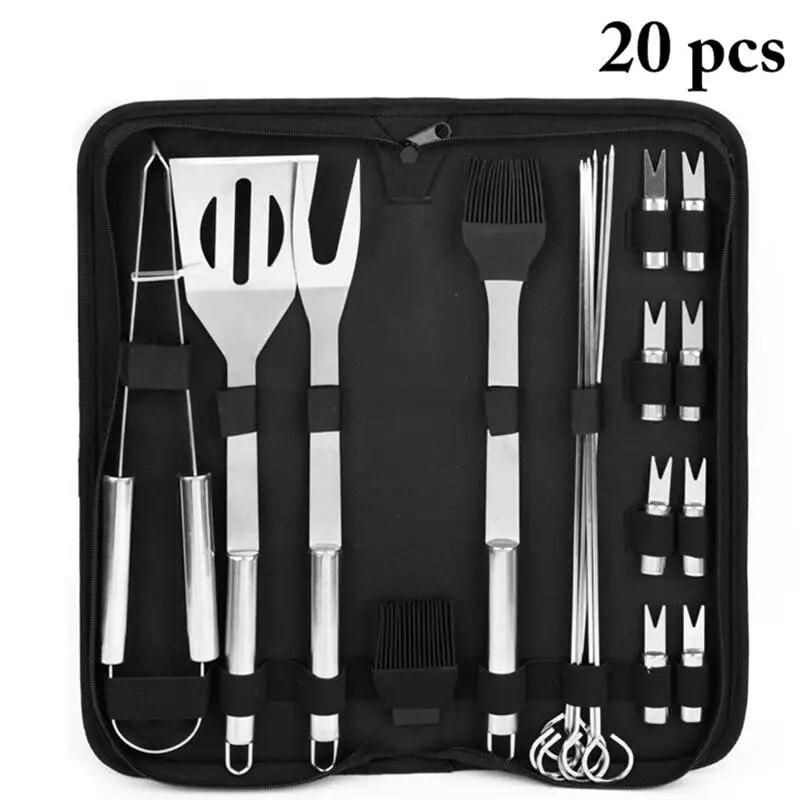 20Pcs/Set Stainless Steel Barbecue Grilling Tools Set Bbq Accessories Grill Bbq Utensil Camping Bbq Grill Tools Kitchen Tools