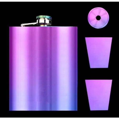 Stainless Steel Iridescent Mini Hip Flask With Decanting Funnel - 100ml