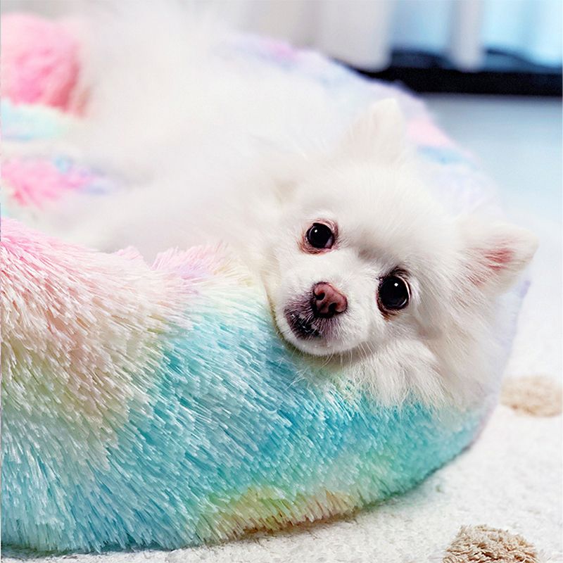 Winter Neue Regenbogen Hund Bett Fur Kleine Medium Large Hund Katze Weichen Plusch Liege Runde Katzchen Welpen Hund Bett Matte Pet Hundehutte