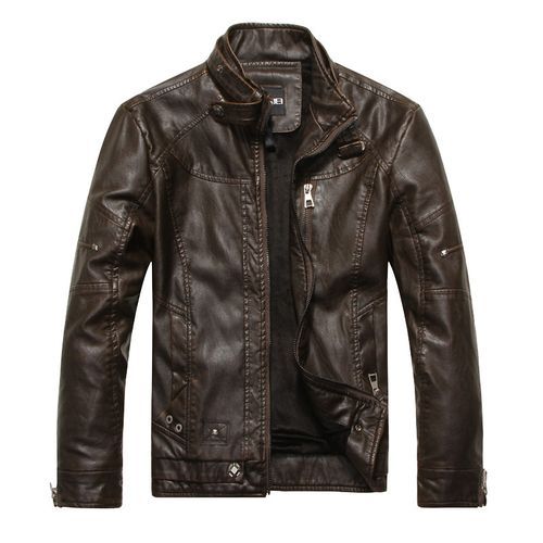 Men's Locomotive Old Washed  Velvet PU Leather Jacket
