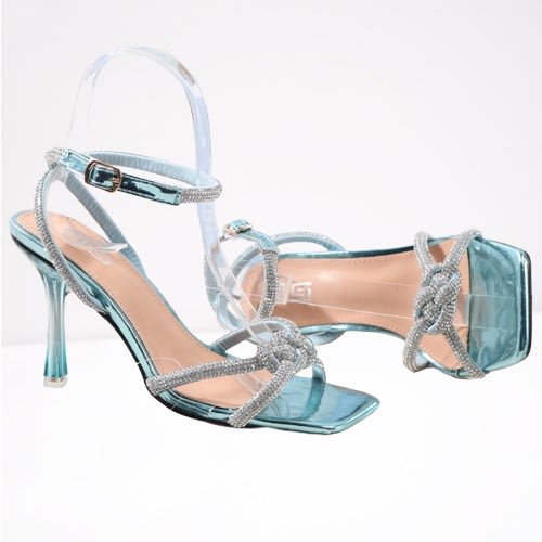 Glass Heels Stone Studded Sandals - Green