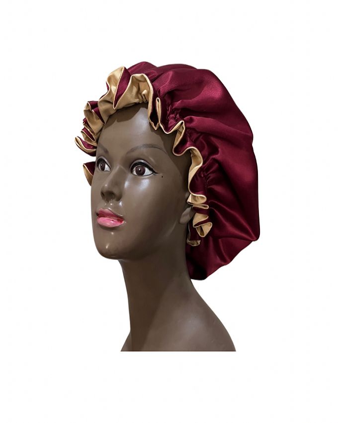 Reversible Satin Bonnet And Scrunchie Gift Set - Burgundy And Gold