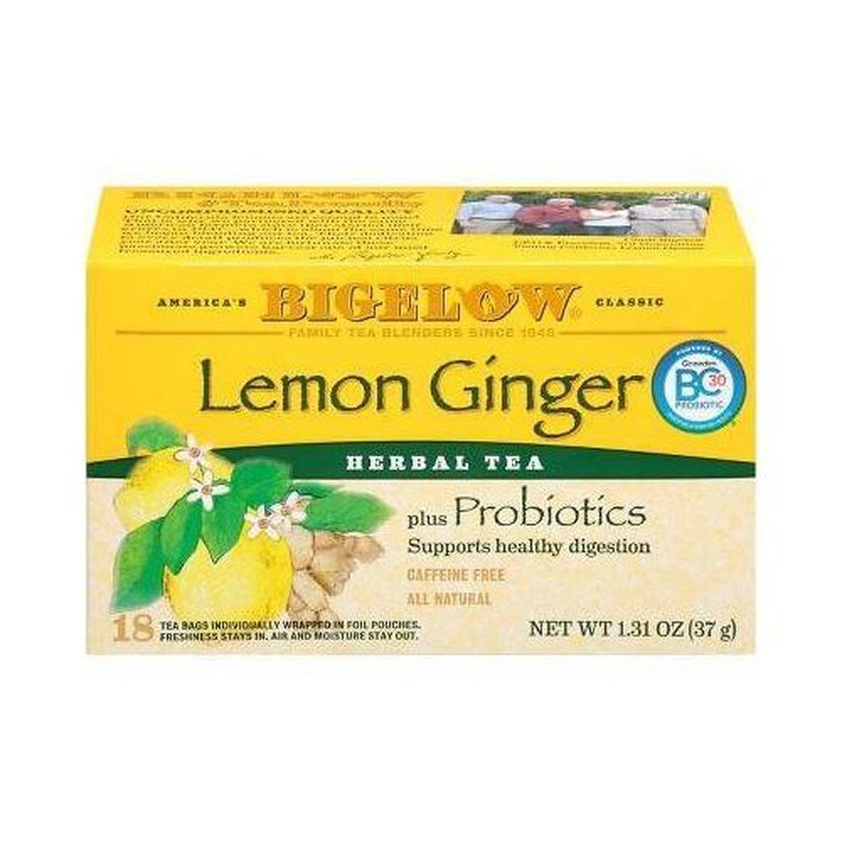Lemon Ginger Herbal Tea Plus Probiotics,18 Tea Bags
