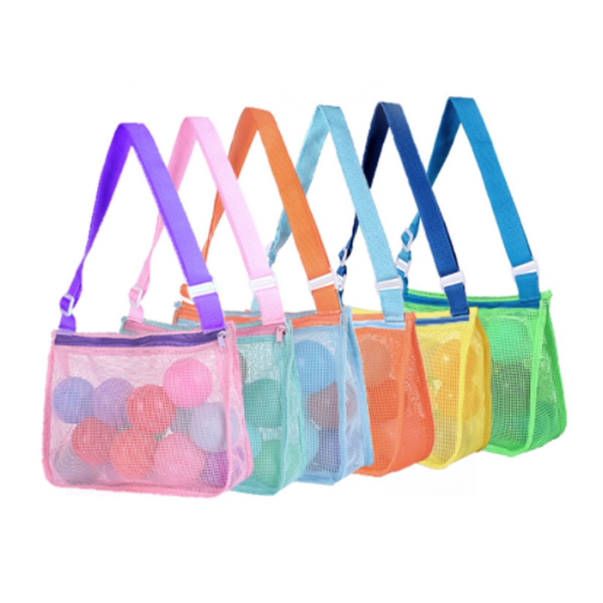 6Pcs Mesh Beach Toy Bag Colorful Kids Beach Bag Shell