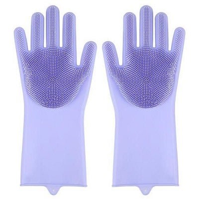 Silicone Gloves For Dishwashing / Pet Grooming / Chores / Cars / Dogs - Purple