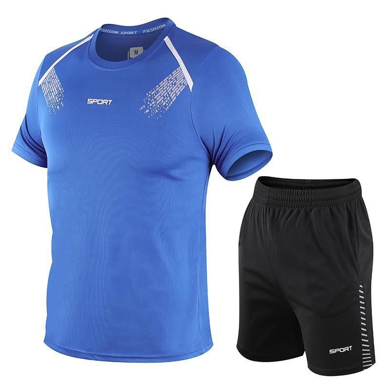 Men'S Sports Suit Quick-Drying T-Shirt + Shorts Blue