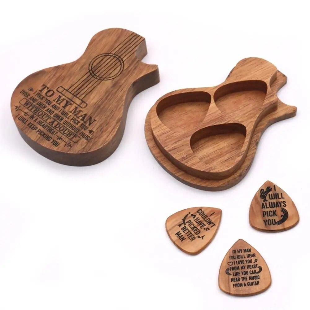 Guitar Pick Holder Suit Wooden Guitar Picks Case Delicate Guitar Picks Acoustic Electric Guitar Accessories Musical Instrument