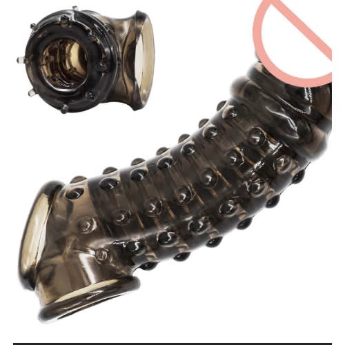 Spiking Penis Sleeve extender reusable pleasure condom-black