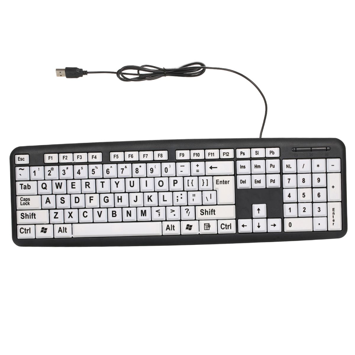 USB Wired Keyboard With Large White Keys Black Letters
