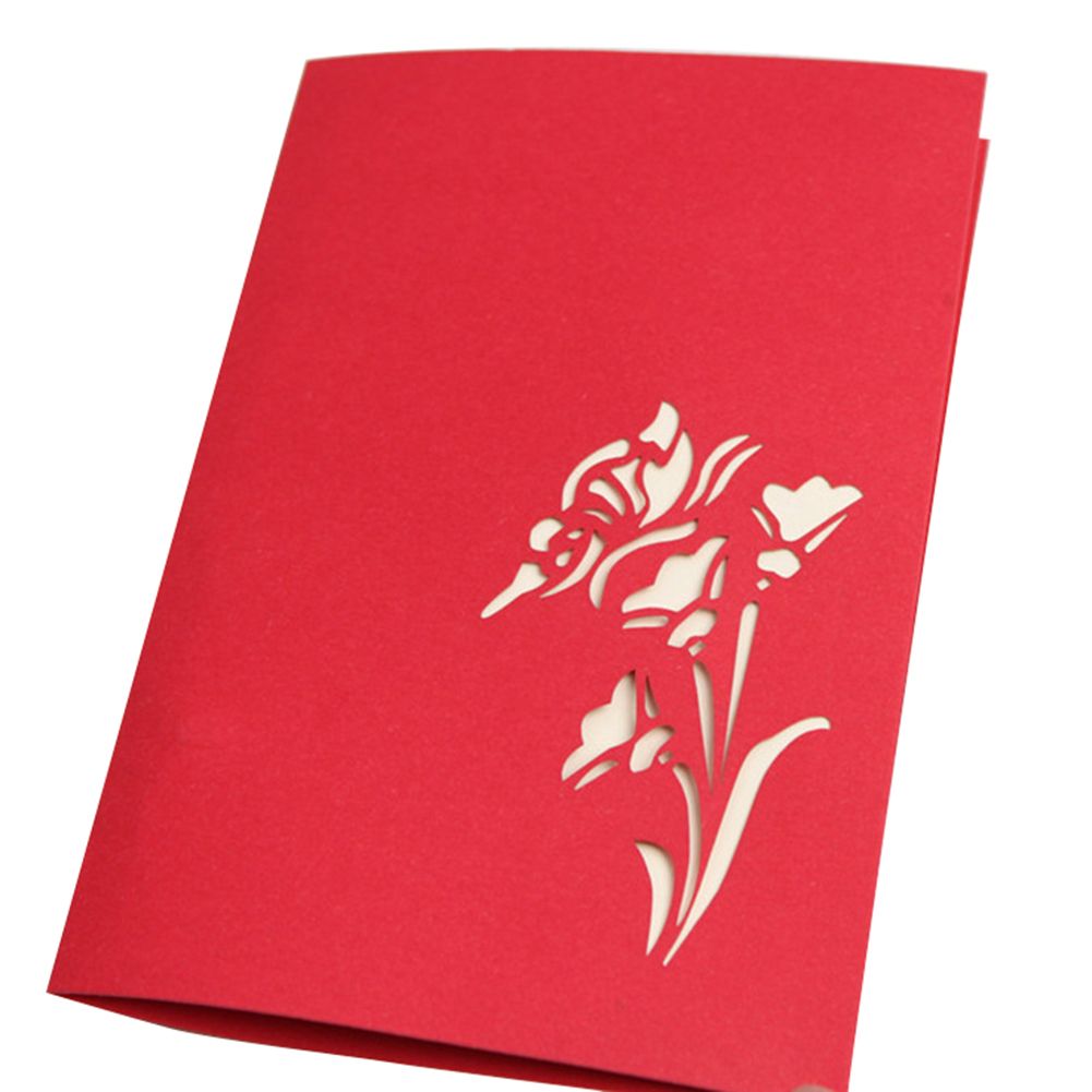 Romantic Flower Butterfly 3D Pop Up Greeting Card Couple-Red