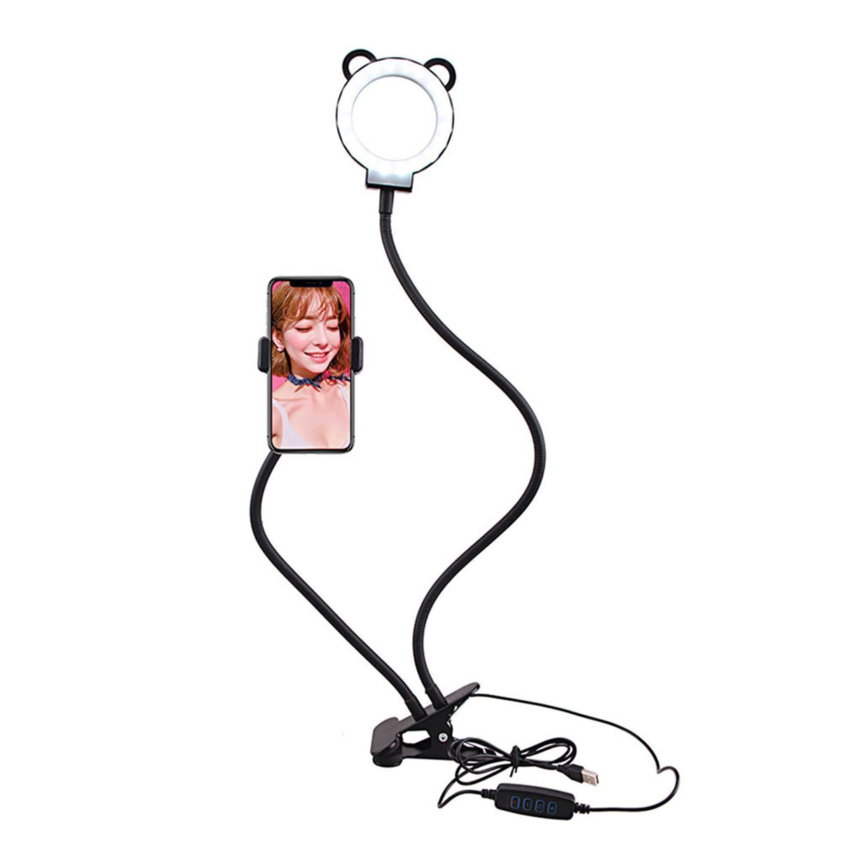 2-in-1 Clip-on Smartphone Holder With Selfie Light 360&deg;