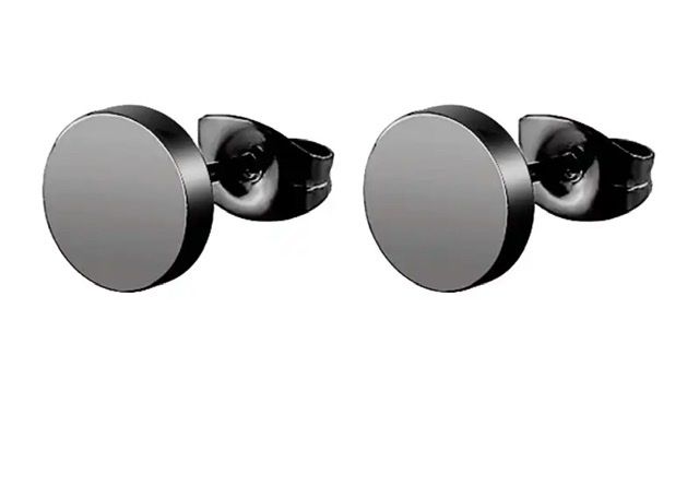 Black Hoop Round Flat Punk Earrings