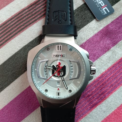 Nepic Men's Leather Strap Watch - Black