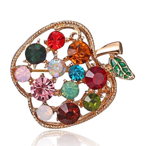 Luxury Multi Rhinestone Apple Brooch -gold