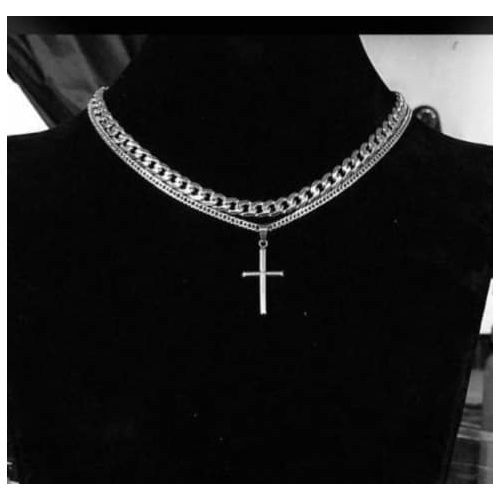 Cuban Link Chain With Cross Pendant Silver