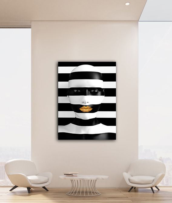 Black Girl Gold Lips Wall Art Canvas