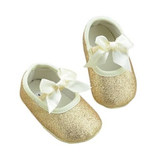 Glitter Baby Shoes With Satin Bow
