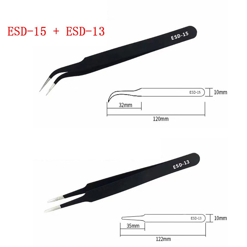 ESD Anti-Static Stainless Steel Tweezers Set Maintenance Repair Tool Kit Anti Static Model Making Tool Hand Tool Set Twizers Set-2pcs