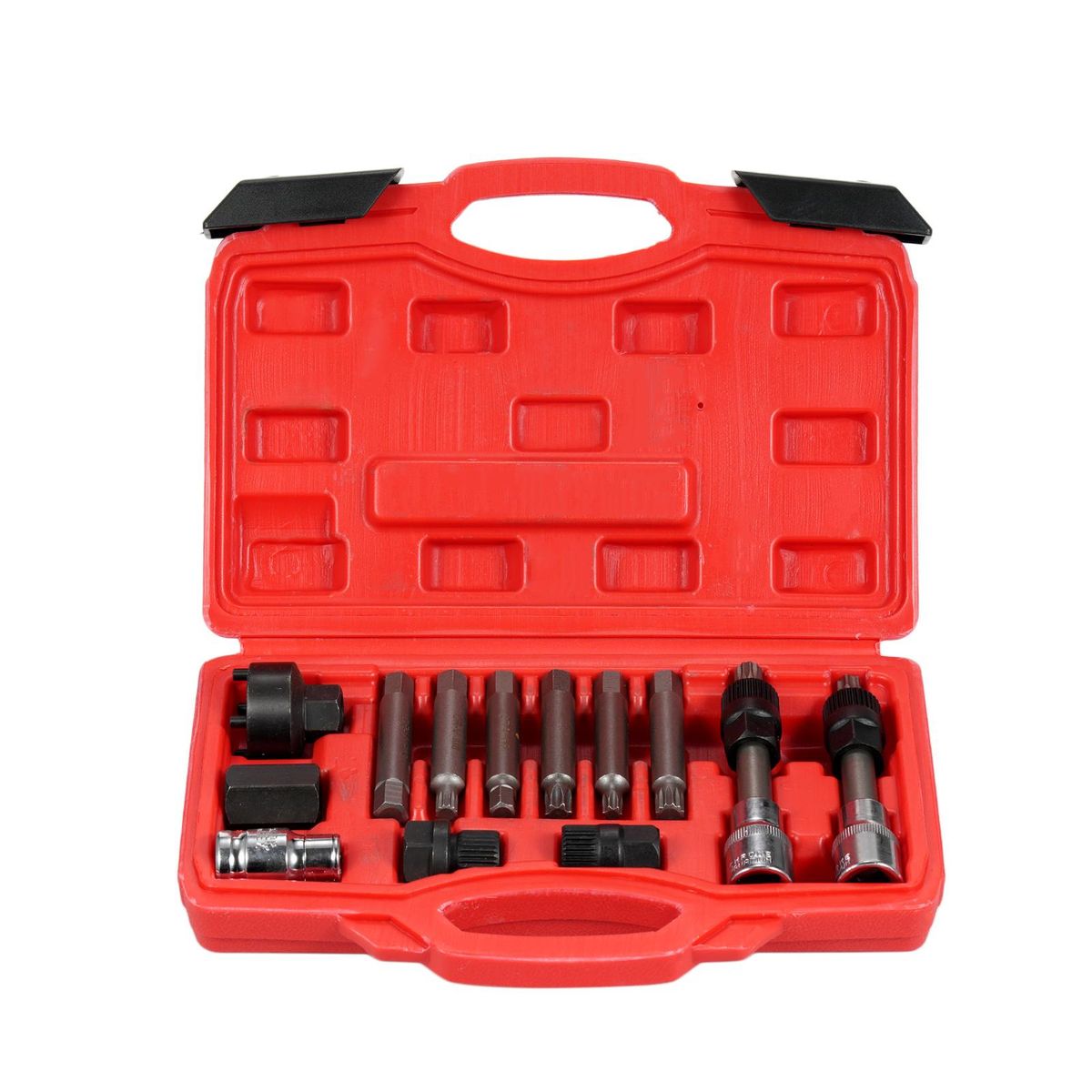13 Pcs Alternator Pulley Tool Kit, Alternator Freewheel Pulley Puller Removal Engine Auto Tool Set Insert Bit Socket Set Tool Kit with Storage Case