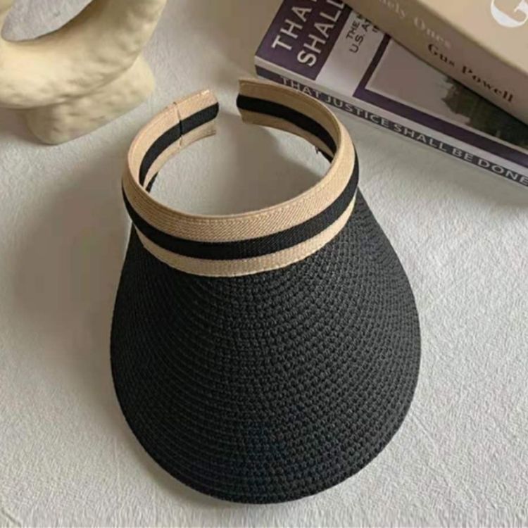 Beach Empty Top Sunshade Straw Hat, Color: For Kids (Black)