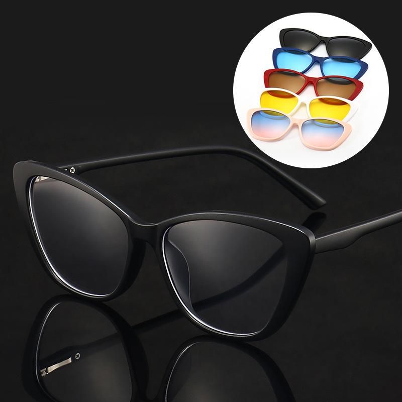 Polarized Sunglasses Men's and Women's 5-in-1 Magnetic Clip-on Glasses Ocean Lens Optical Myopia Glasses Frame Magnetic Suction Clip Set Glasses