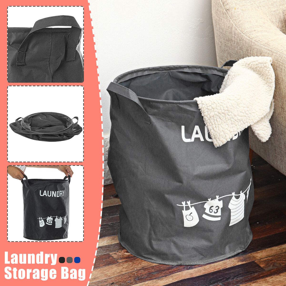 Large Oxford Cloth Foldable Dirty Clothes Basket Black
