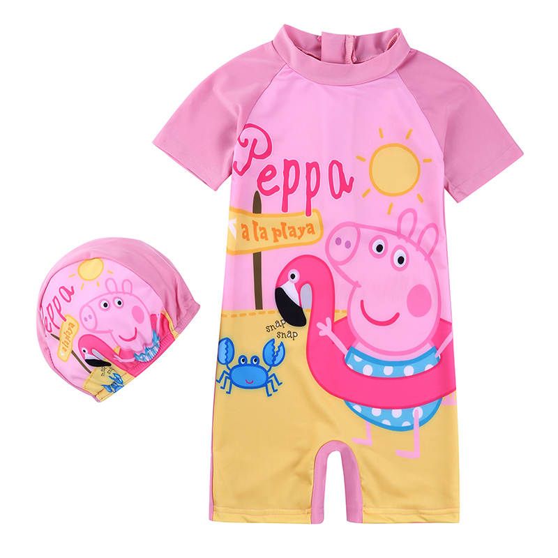 Peppa Pig Girls Jumpsuit Swimwear With Cap