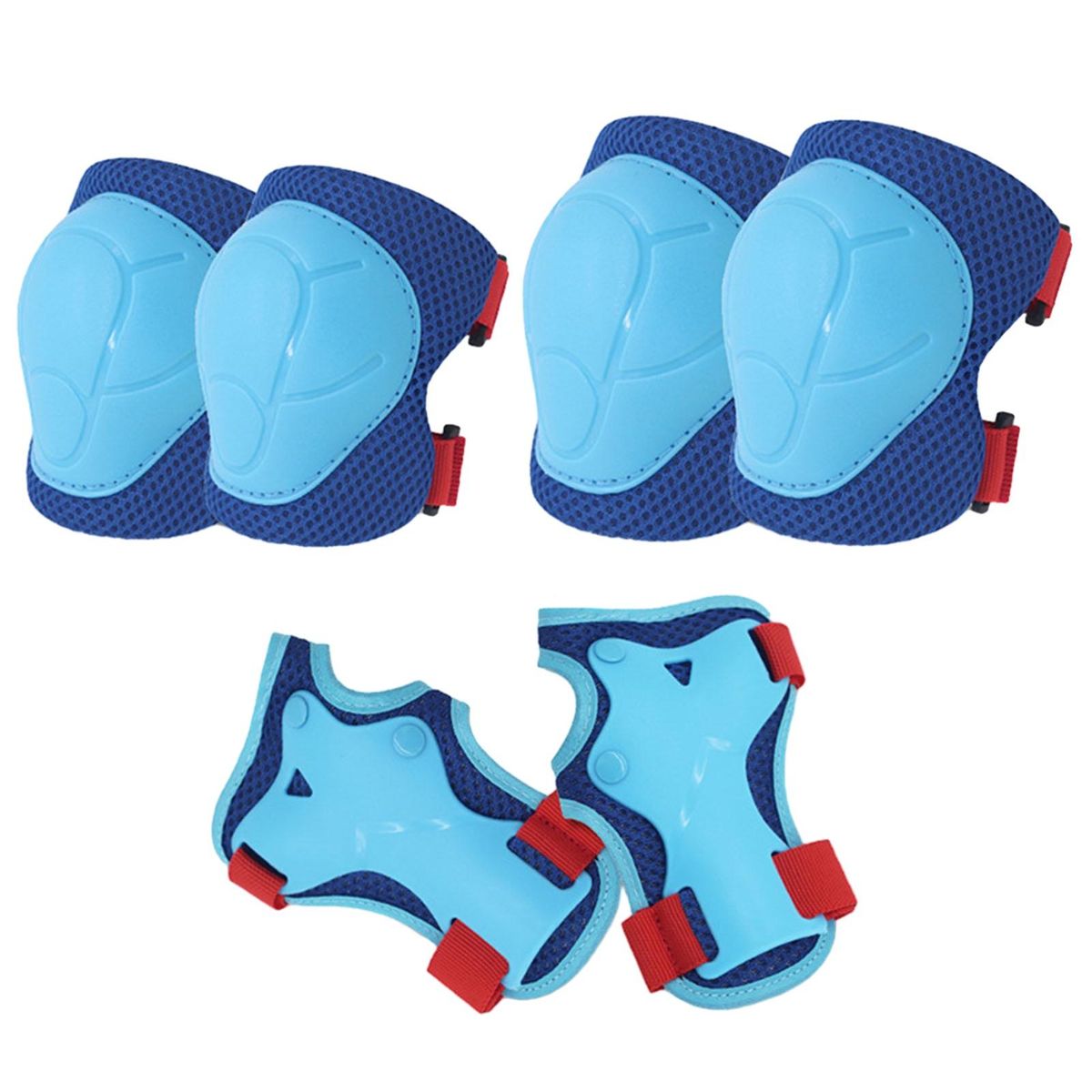 Kids Protective Gear Set Adjustable Knee Pads Elbow Guards for Sports Blue and Red