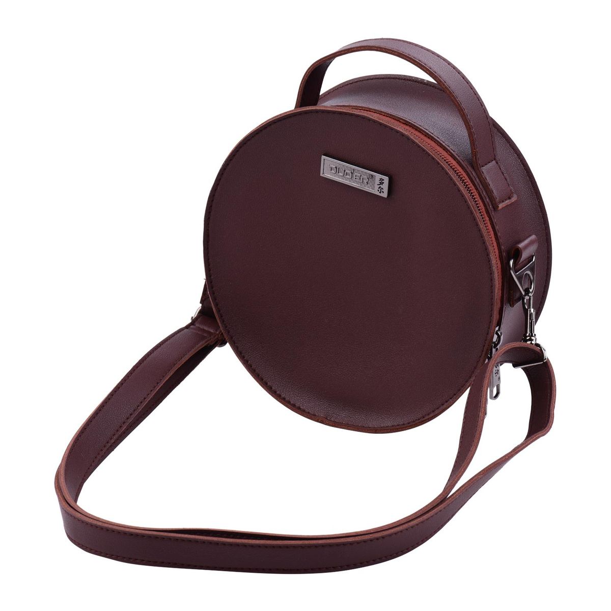 Portable Stylish Thumb Piano Soft Case PU Leather Circle Shape Kalimba Storage Bag Multi-Functional Round Gig Bag with Adjustable Strap Dark Brown