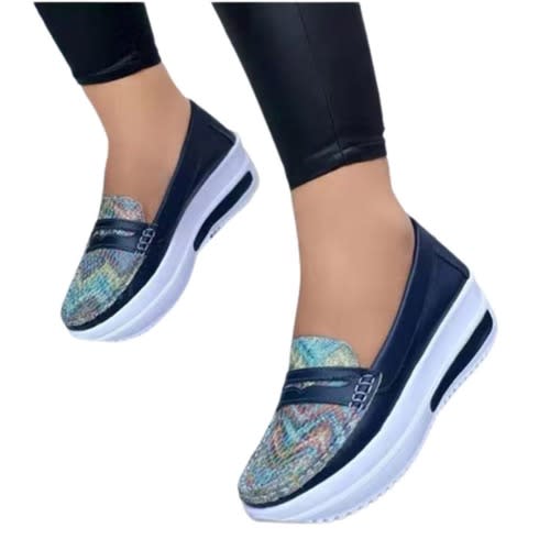 Ladies Round Toe Sneakers - Blue
