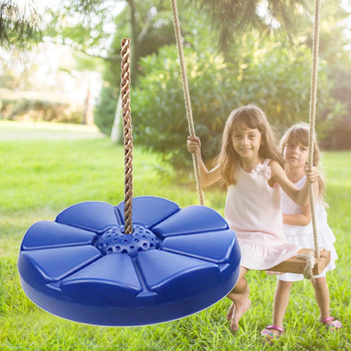 Round Swing Outdoor Indoor Toy Disc Swing Blue