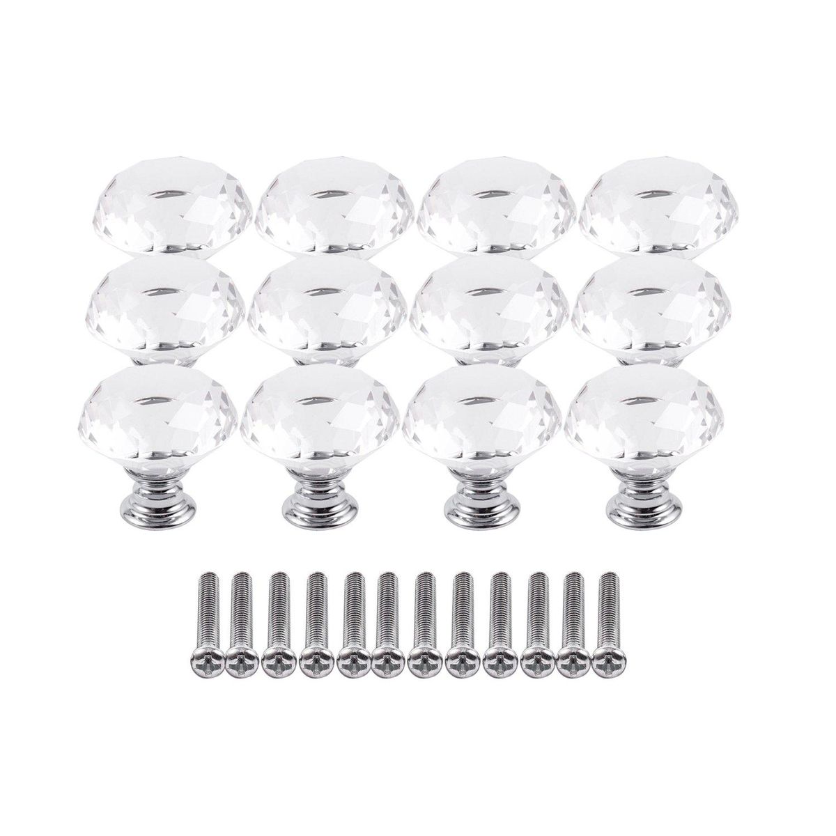 12pcs diamond-shaped crystal glass handle, 30mm drawer handle-transparent